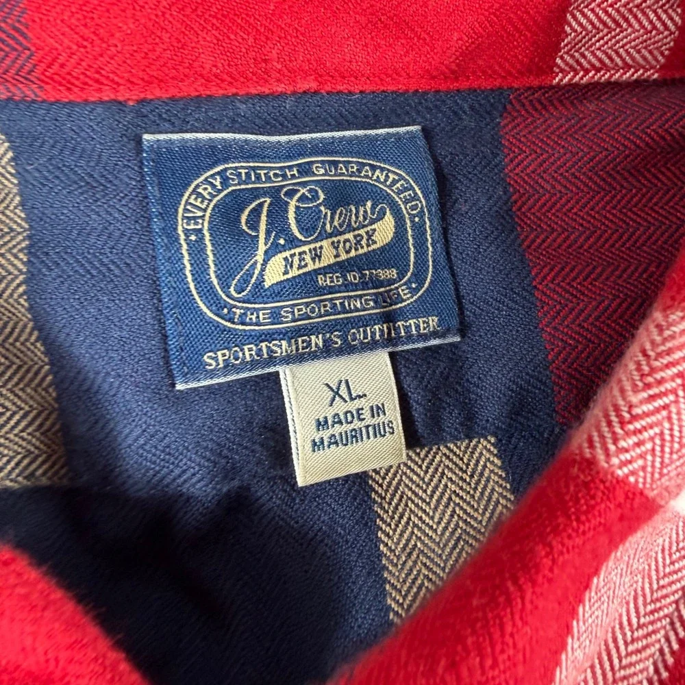 J. Crew Sportsman's Outfitter Men XL Red Navy Plaid Herringbone Popover Shirt